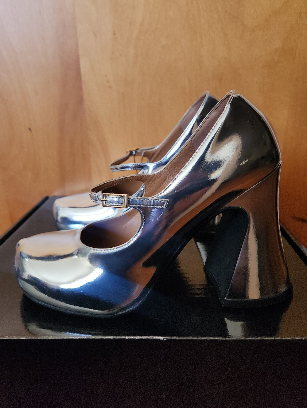 Marni Silver Mirrored Mary Jane Pump In Size 38